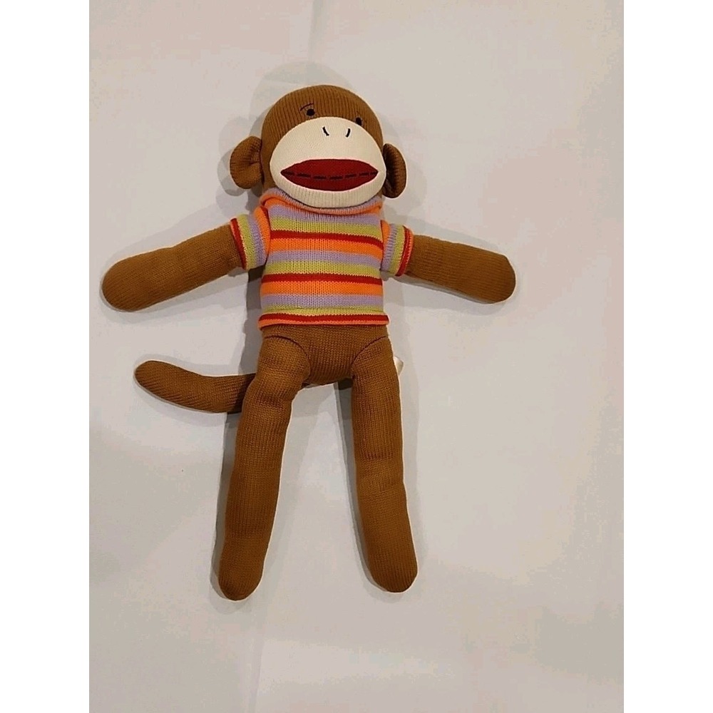 Brown Sock Monkey Plush 19" Stripe Sweater Orange Red Stuffed Dan Dee Mint
